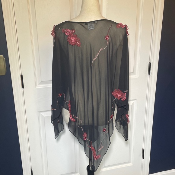 Ice Woman Black Silk Pink Appliqué & Beaded Floral Detail One Size - Picture 5 of 8